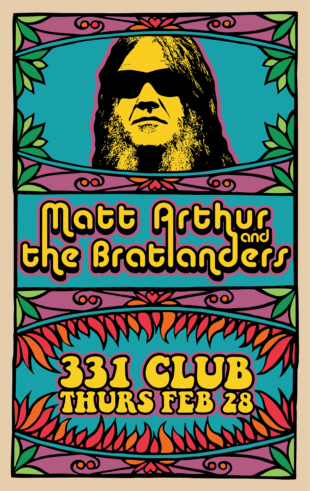 Psychedelic poster promoting Bratlanders at the 331 Club, Thurs. Feb. 28