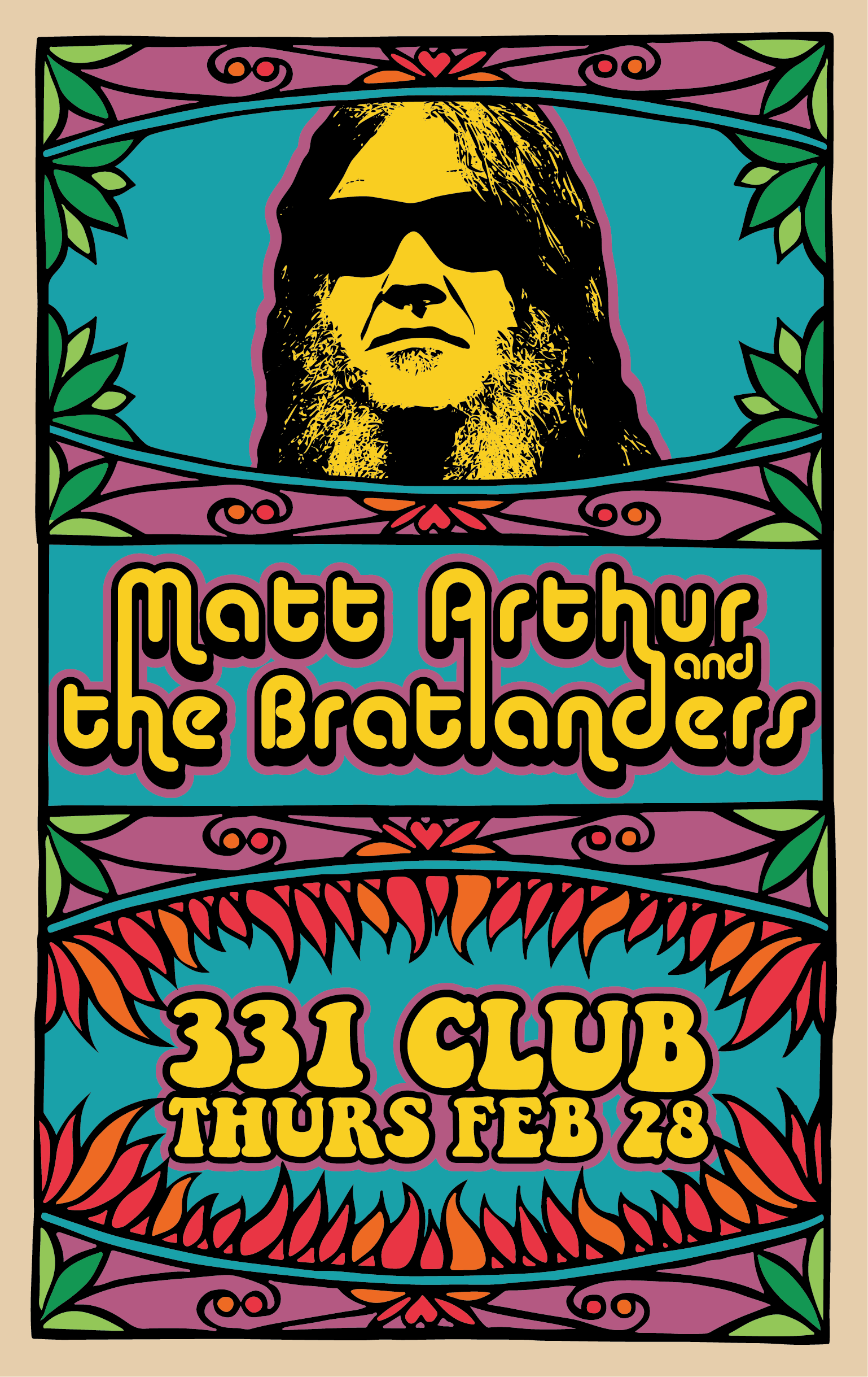 Psychedelic poster promoting Bratlanders at the 331 Club, Thurs. Feb. 28